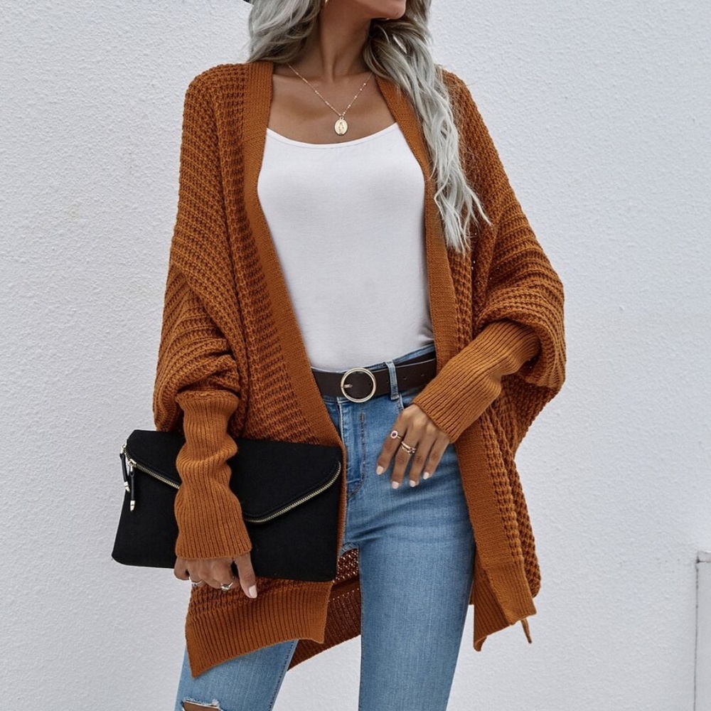 Cozy Rust Brown Dolman Sleeve Open Front cardigan - Picture 1 of 8
